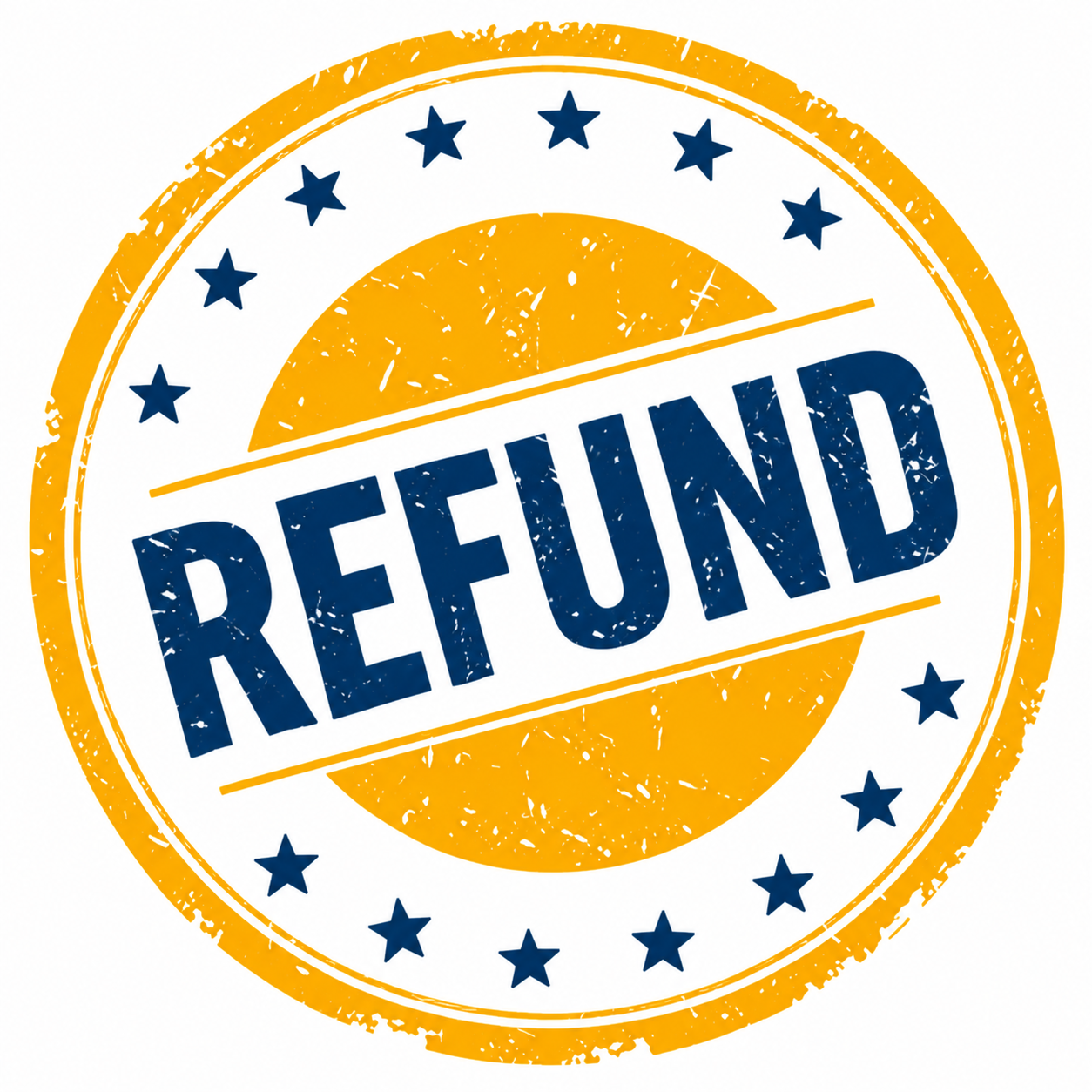 Refund stamp in yellow and navy blue
